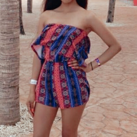 Patterned Strapless Romper